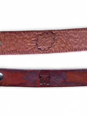 Brown Tooled Leather Cuff Bracelets with Western Designs - Women's Jewelry